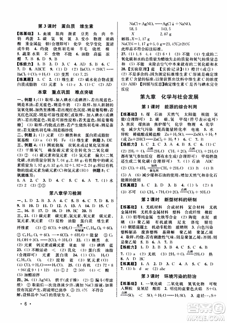 滬教版2019年九年級下冊化學百分百訓練參考答案