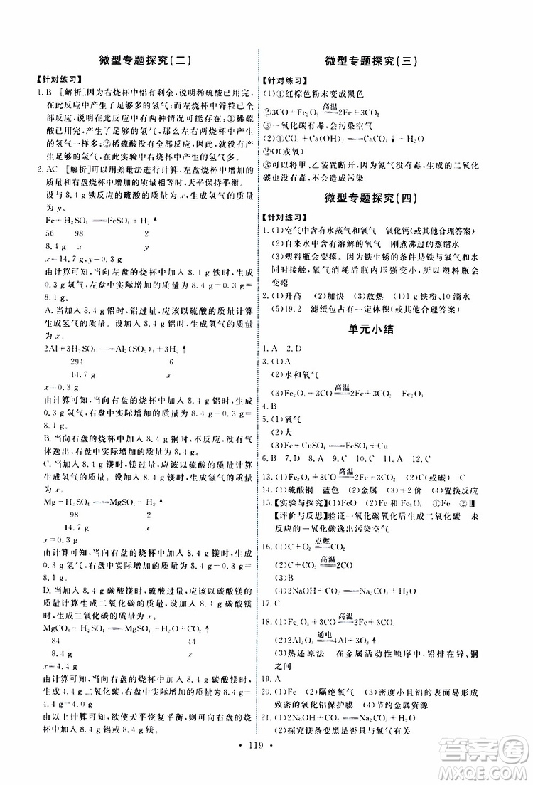 天舟文化2019版能力培養(yǎng)與測試九年級化學(xué)下冊人教版RJ版參考答案