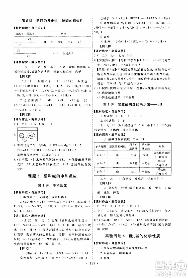 天舟文化2019版能力培養(yǎng)與測試九年級化學(xué)下冊人教版RJ版參考答案