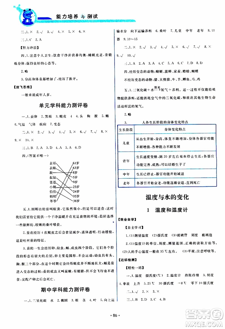 天舟文化2019年能力培養(yǎng)與測試科學(xué)三年級下冊配教科版參考答案