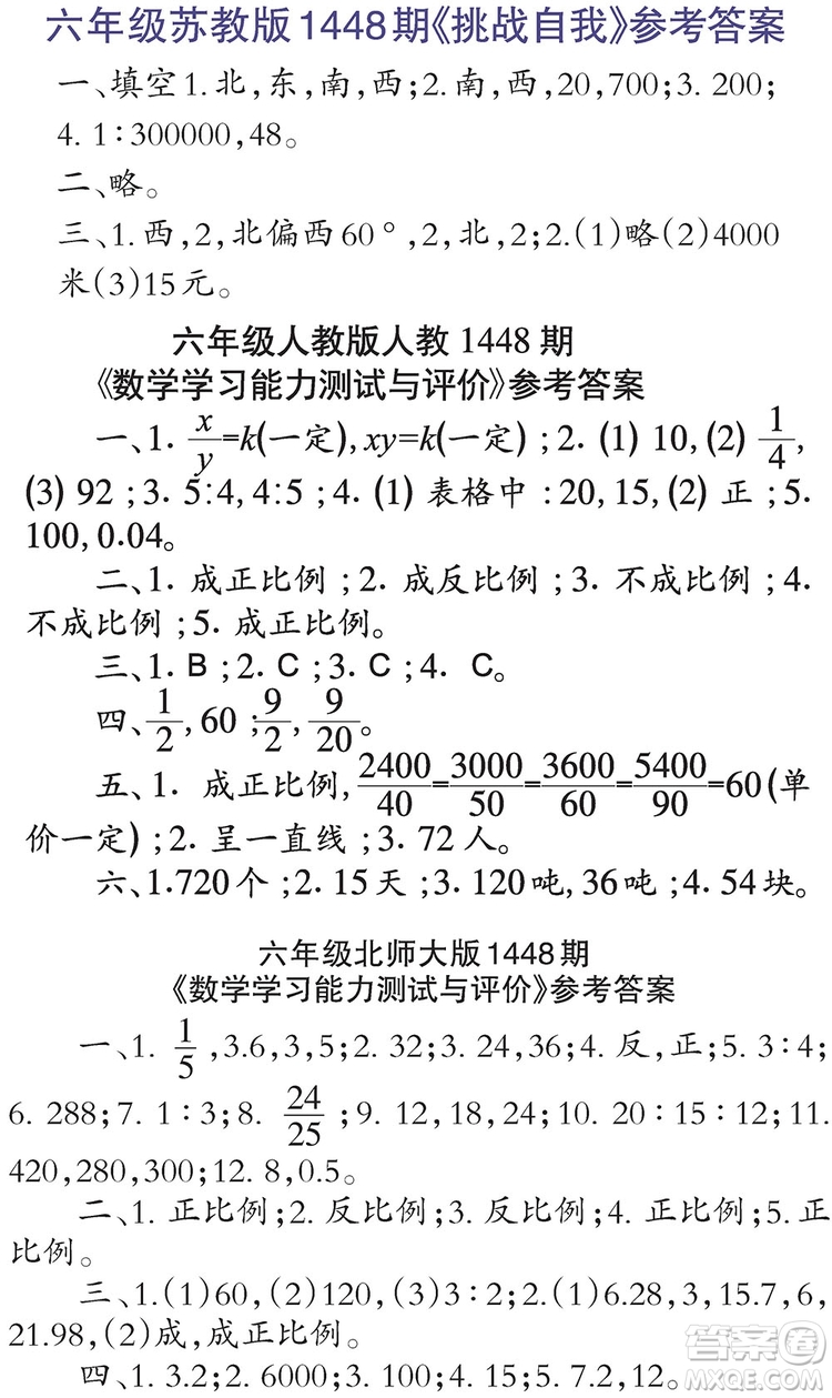 小學(xué)生數(shù)學(xué)報(bào)2019六年級(jí)第1448期答案
