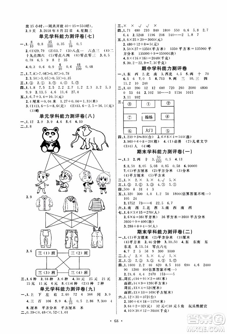 天舟文化2019版小學(xué)三年級下冊數(shù)學(xué)能力培養(yǎng)與測試人教版參考答案
