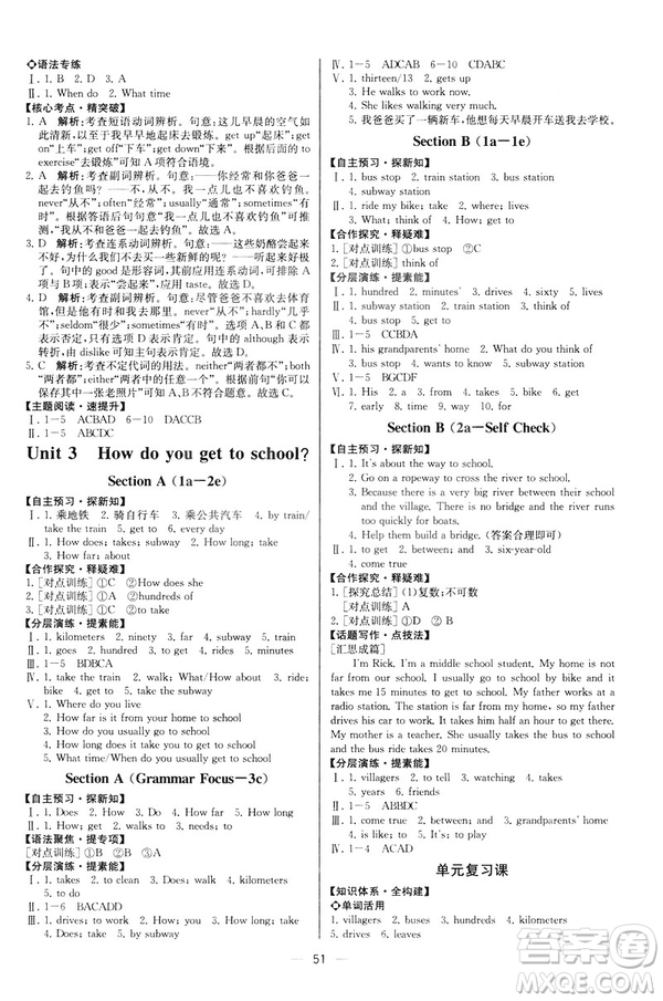 河北專版2019人教版七年級(jí)下冊(cè)英語(yǔ)課時(shí)練同步導(dǎo)學(xué)歷案參考答案
