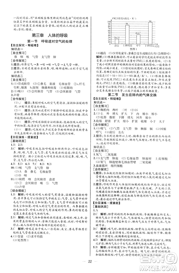 2019人教版七年級下冊生物學(xué)課時(shí)練同步學(xué)歷案河北專版參考答案