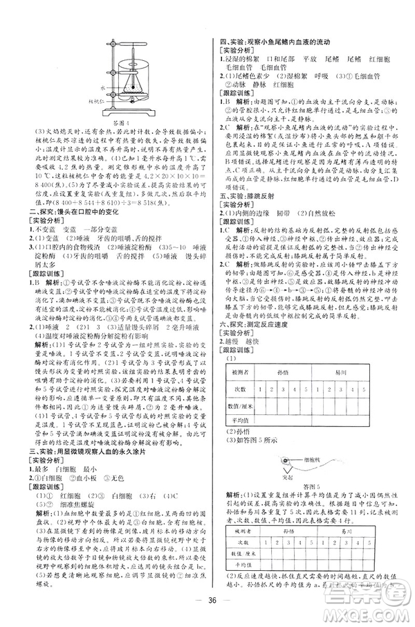 2019人教版七年級下冊生物學(xué)課時(shí)練同步學(xué)歷案河北專版參考答案