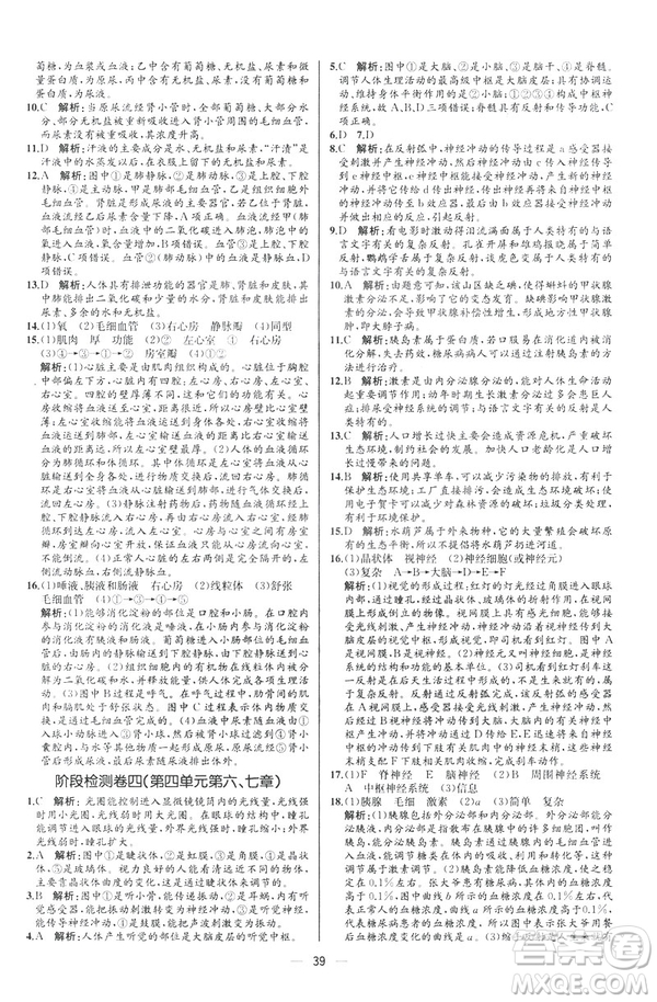 2019人教版七年級下冊生物學(xué)課時(shí)練同步學(xué)歷案河北專版參考答案