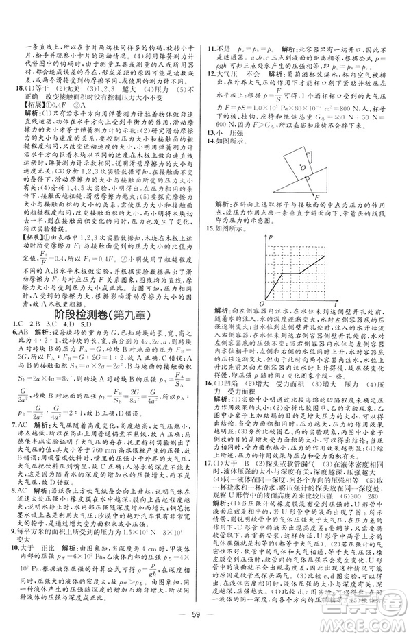 2019人教版八年級下冊物理課時練同步學歷案河北專版參考答案