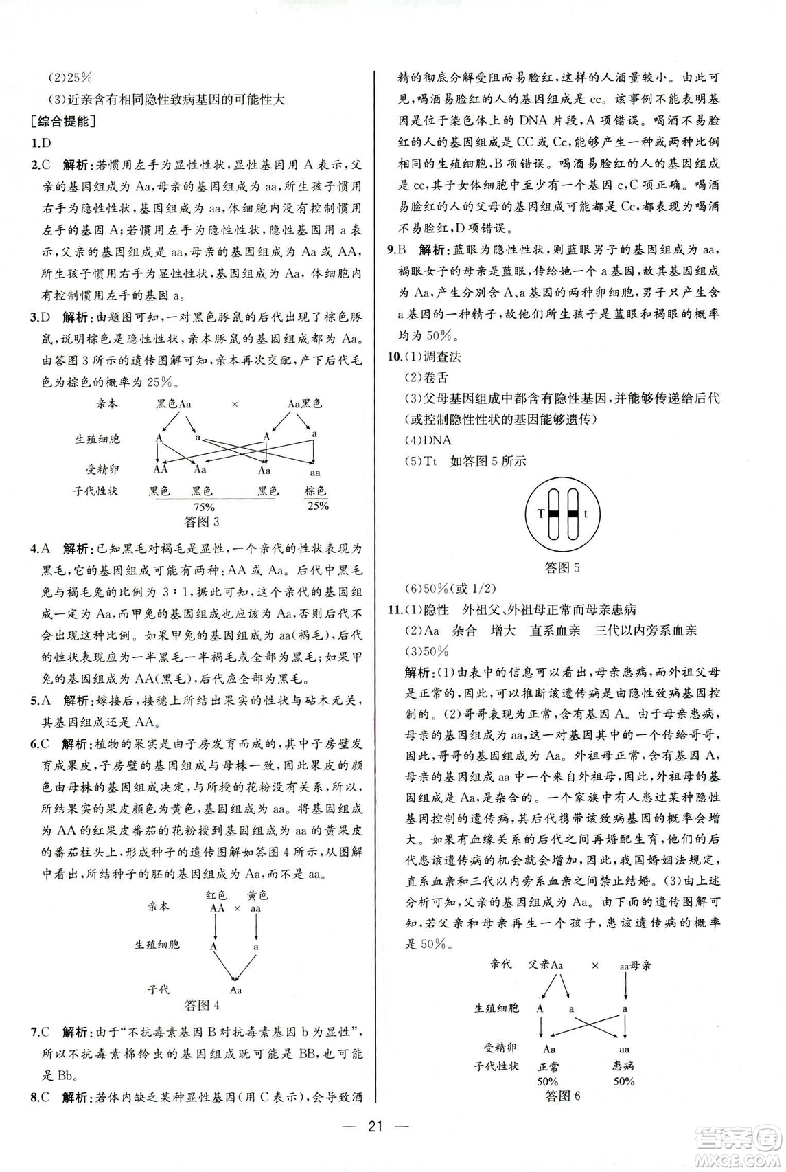河北專版2019人教版八年級(jí)下冊(cè)生物學(xué)課時(shí)練同步學(xué)歷案答案