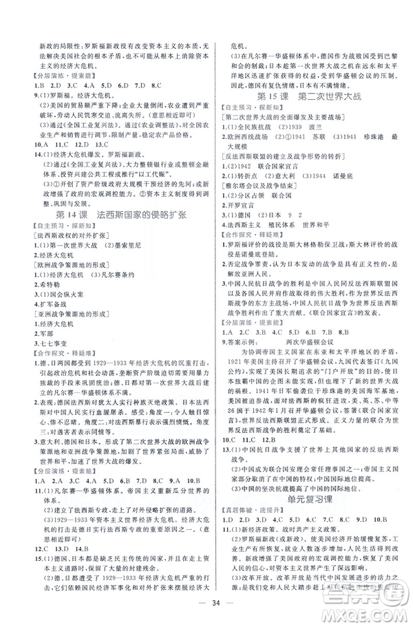 2019人教版課時(shí)練九年級(jí)下冊(cè)世界歷史同步學(xué)歷案答案
