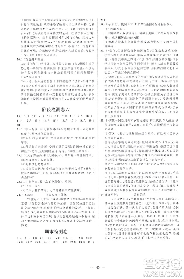 2019人教版課時(shí)練九年級(jí)下冊(cè)世界歷史同步學(xué)歷案答案