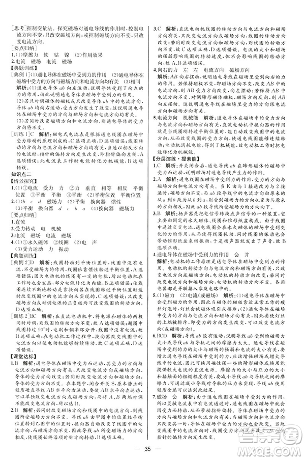 河北專版2019人教版初中九年級(jí)下冊(cè)物理課時(shí)練同步學(xué)歷案答案