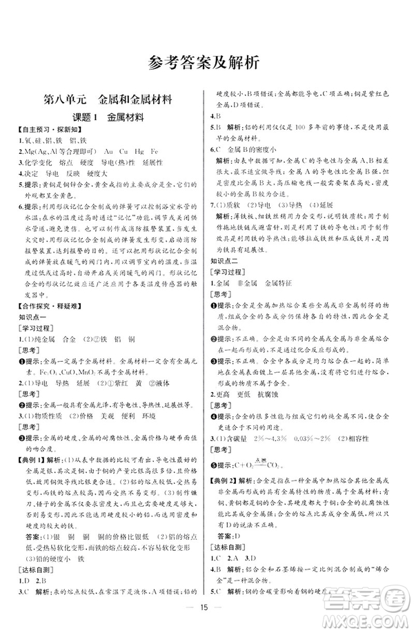 2019人教版初中九年級(jí)下冊(cè)化學(xué)課時(shí)練同步學(xué)歷案河北專版答案