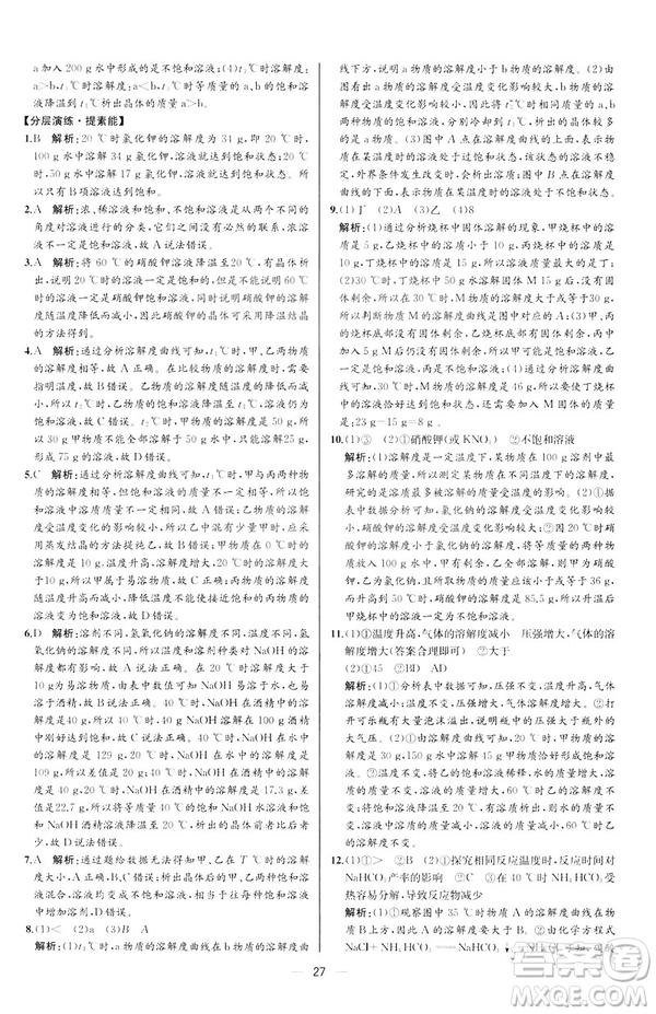 2019人教版初中九年級(jí)下冊(cè)化學(xué)課時(shí)練同步學(xué)歷案河北專版答案