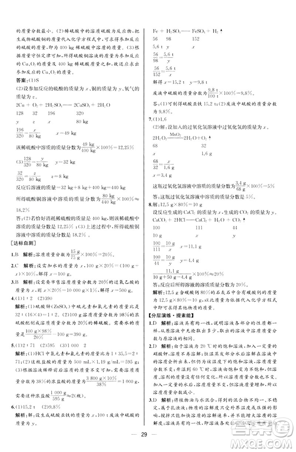 2019人教版初中九年級(jí)下冊(cè)化學(xué)課時(shí)練同步學(xué)歷案河北專版答案
