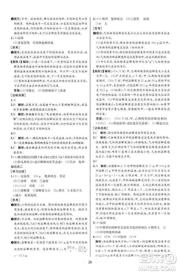 2019人教版初中九年級(jí)下冊(cè)化學(xué)課時(shí)練同步學(xué)歷案河北專版答案