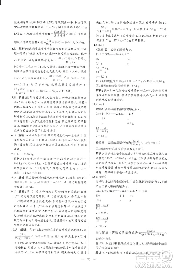 2019人教版初中九年級(jí)下冊(cè)化學(xué)課時(shí)練同步學(xué)歷案河北專版答案