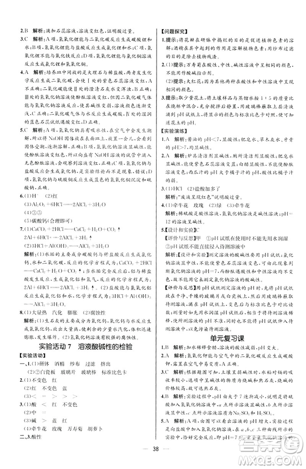 2019人教版初中九年級(jí)下冊(cè)化學(xué)課時(shí)練同步學(xué)歷案河北專版答案