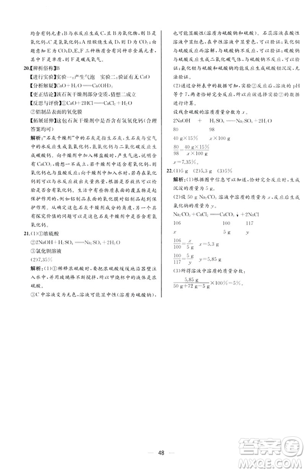 2019人教版初中九年級(jí)下冊(cè)化學(xué)課時(shí)練同步學(xué)歷案河北專版答案