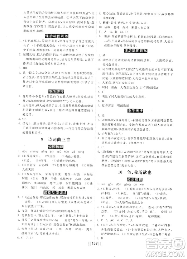 2019年一路領(lǐng)先同步訓練與測評課時練語文九年級下冊參考答案