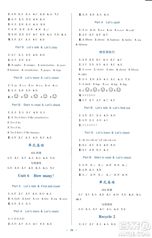 2019年新課標(biāo)學(xué)習(xí)目標(biāo)與檢測(cè)三年級(jí)英語下冊(cè)人教版答案