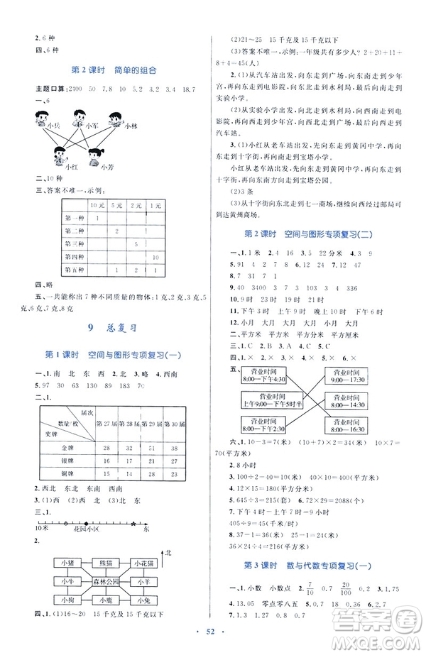 2019新課標小學(xué)同步學(xué)習(xí)目標與檢測三年級數(shù)學(xué)下冊人教版答案