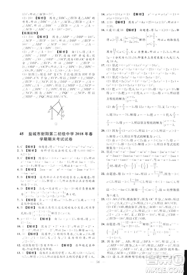 2019春新課標(biāo)江蘇版亮點(diǎn)給力大試卷數(shù)學(xué)七年級(jí)下冊(cè)答案
