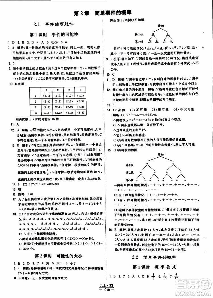 經(jīng)綸學典2019年學霸題中題九年級數(shù)學浙江專用參考答案