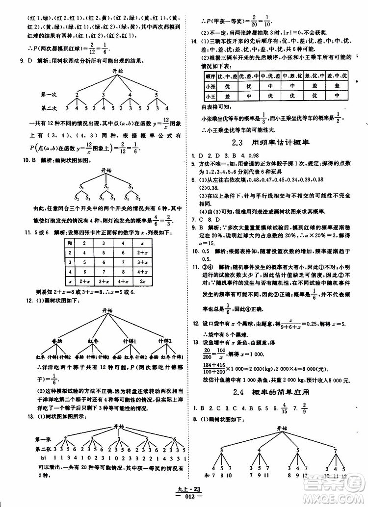 經(jīng)綸學典2019年學霸題中題九年級數(shù)學浙江專用參考答案
