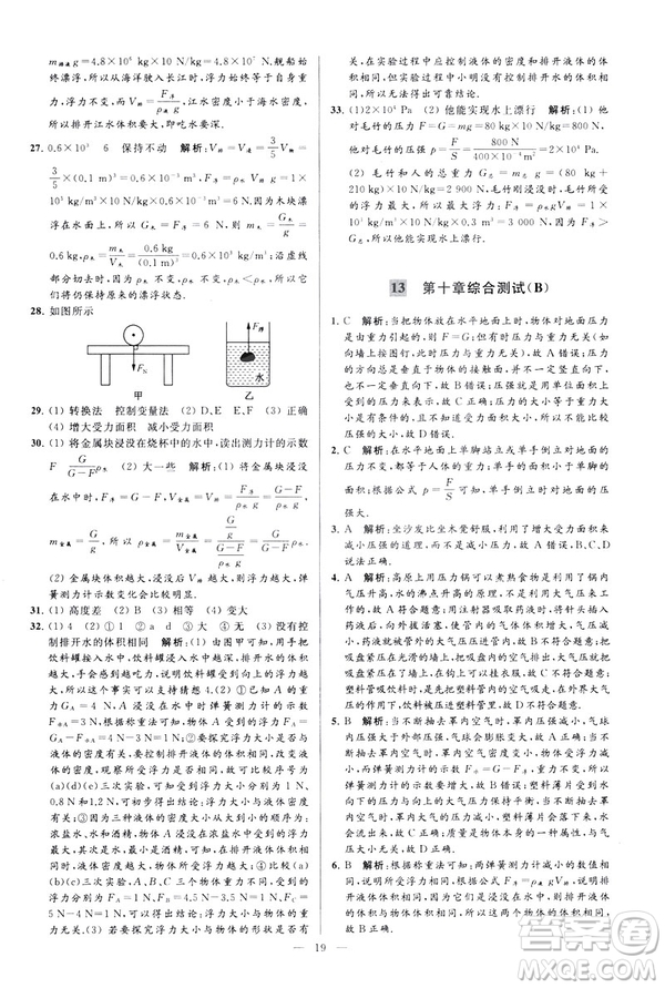 2019春亮點(diǎn)給力大試卷物理新課標(biāo)江蘇版八年級(jí)下冊(cè)答案