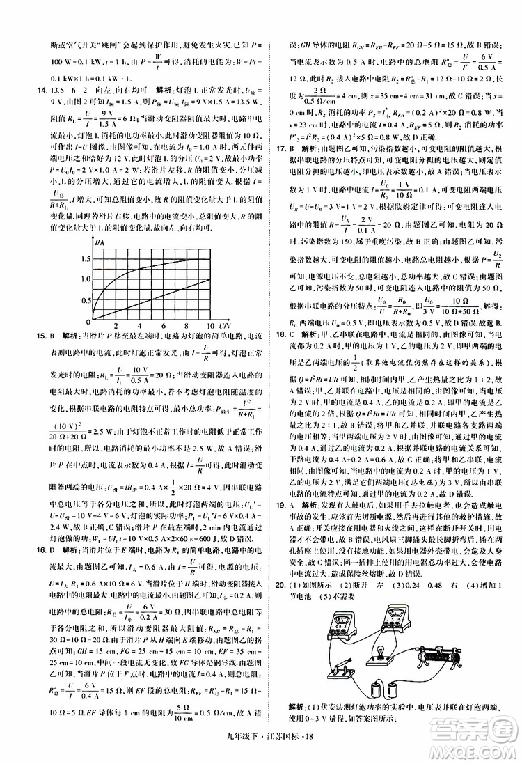 經(jīng)綸學(xué)典2019年學(xué)霸題中題物理九年級下冊江蘇國標(biāo)參考答案