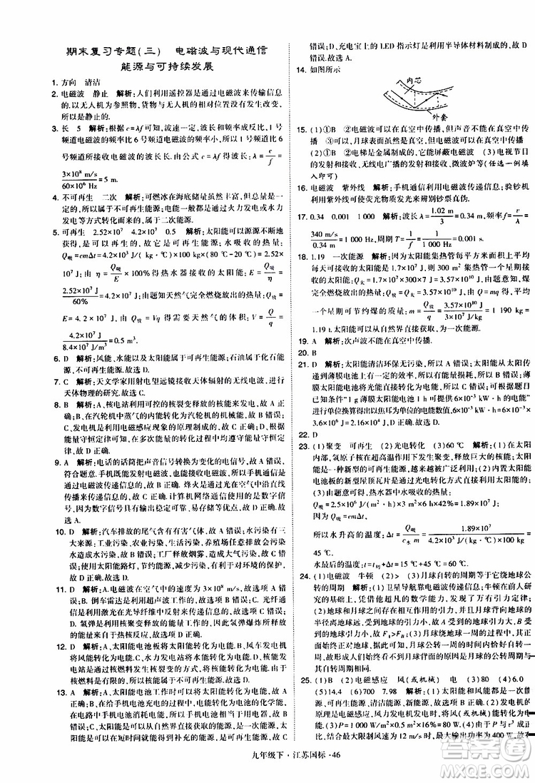 經(jīng)綸學(xué)典2019年學(xué)霸題中題物理九年級下冊江蘇國標(biāo)參考答案