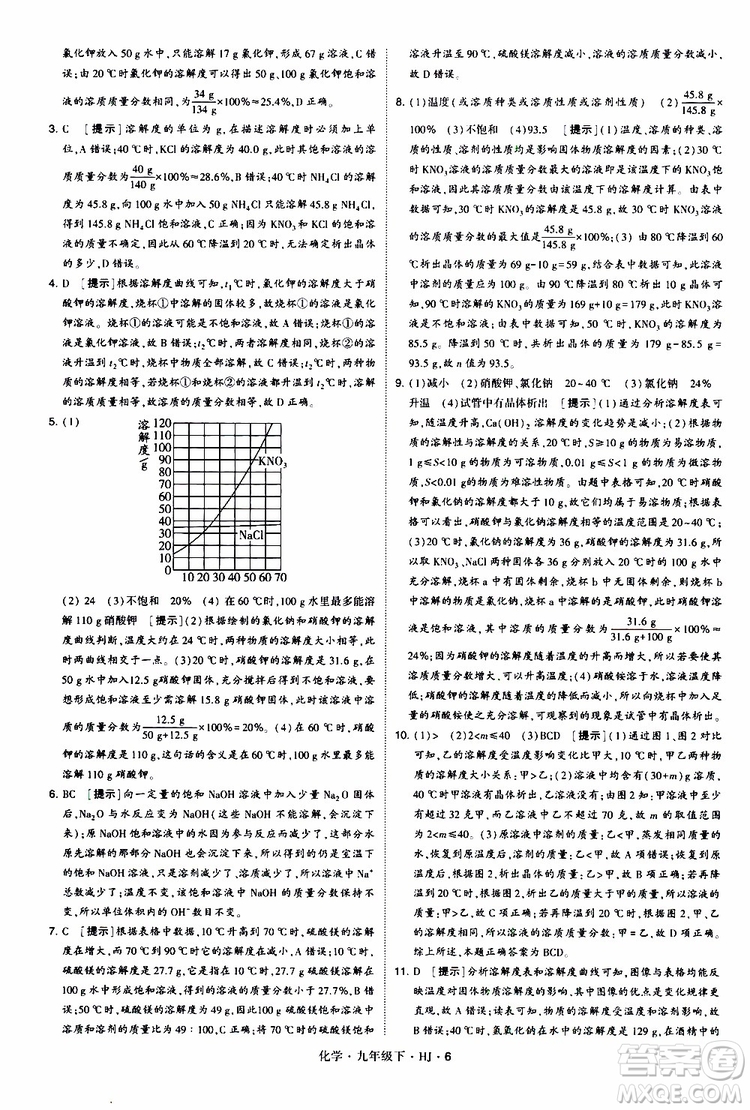 經(jīng)綸學(xué)典2019新版學(xué)霸題中題化學(xué)九年級(jí)下冊(cè)HJ滬教版參考答案