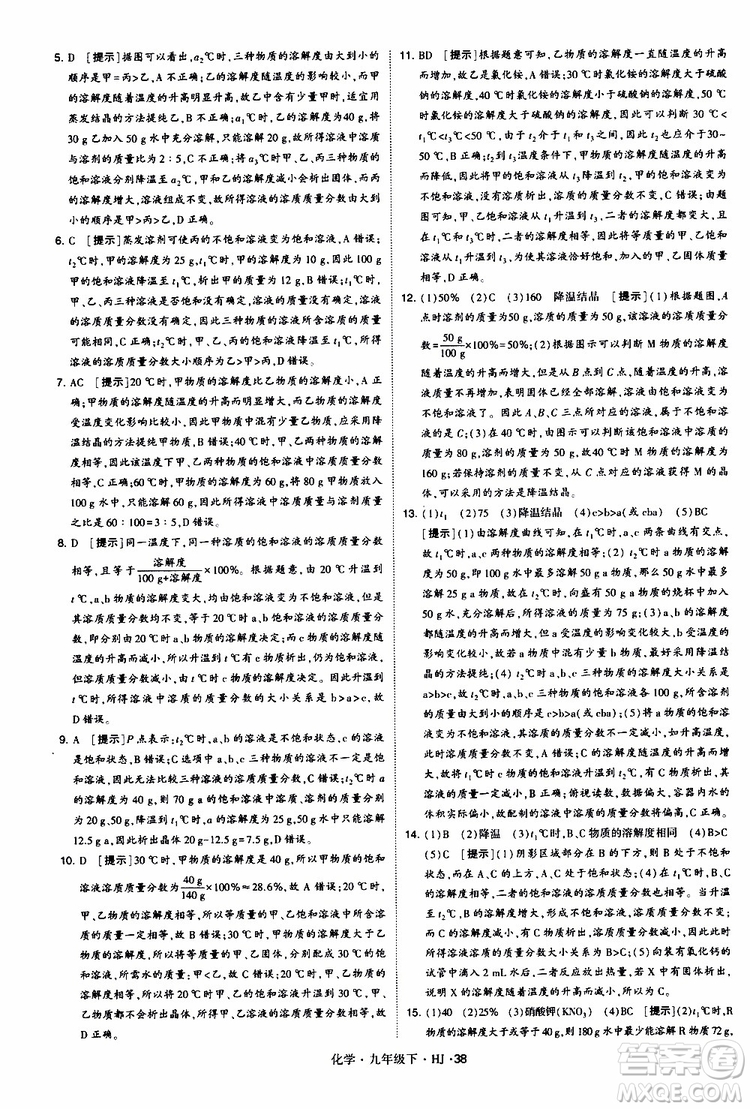 經(jīng)綸學(xué)典2019新版學(xué)霸題中題化學(xué)九年級(jí)下冊(cè)HJ滬教版參考答案