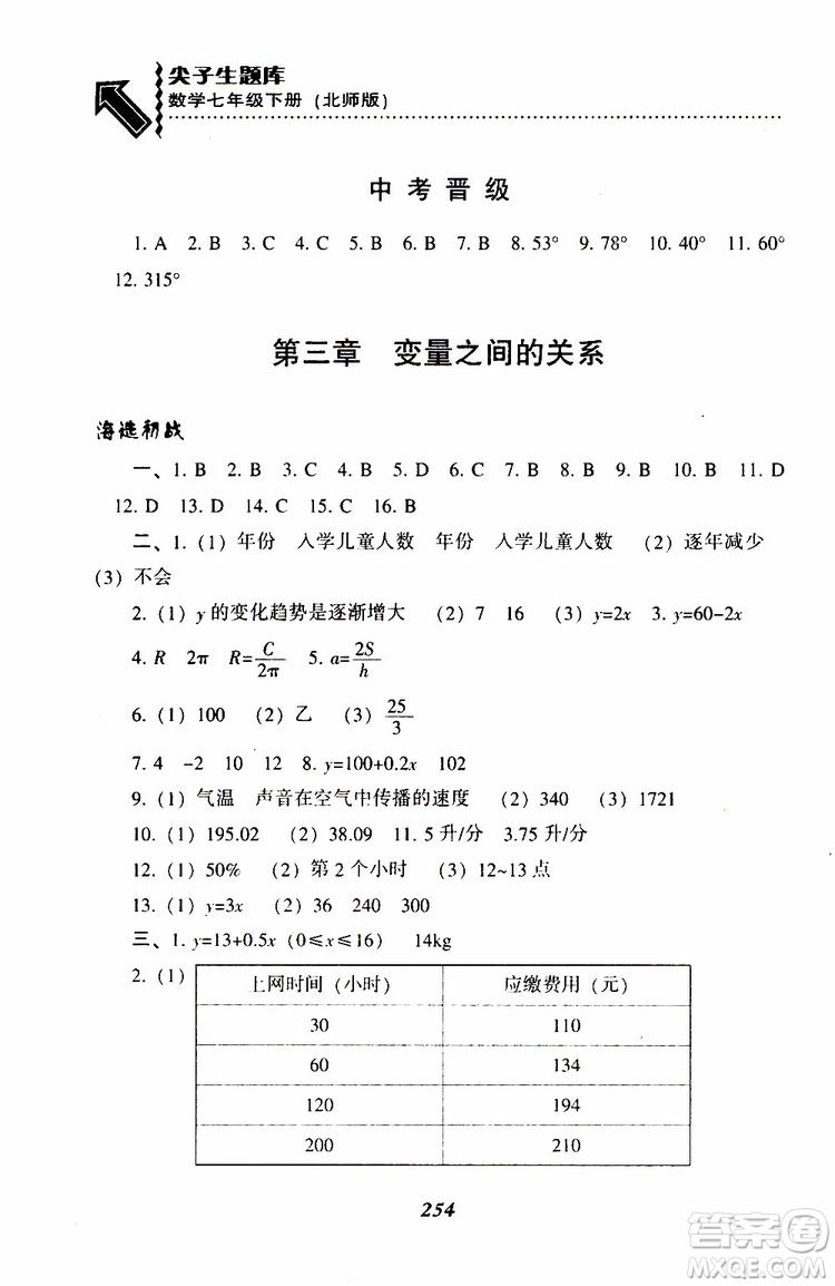 BS版北師版2019版尖子生題庫(kù)七年級(jí)下冊(cè)數(shù)學(xué)參考答案