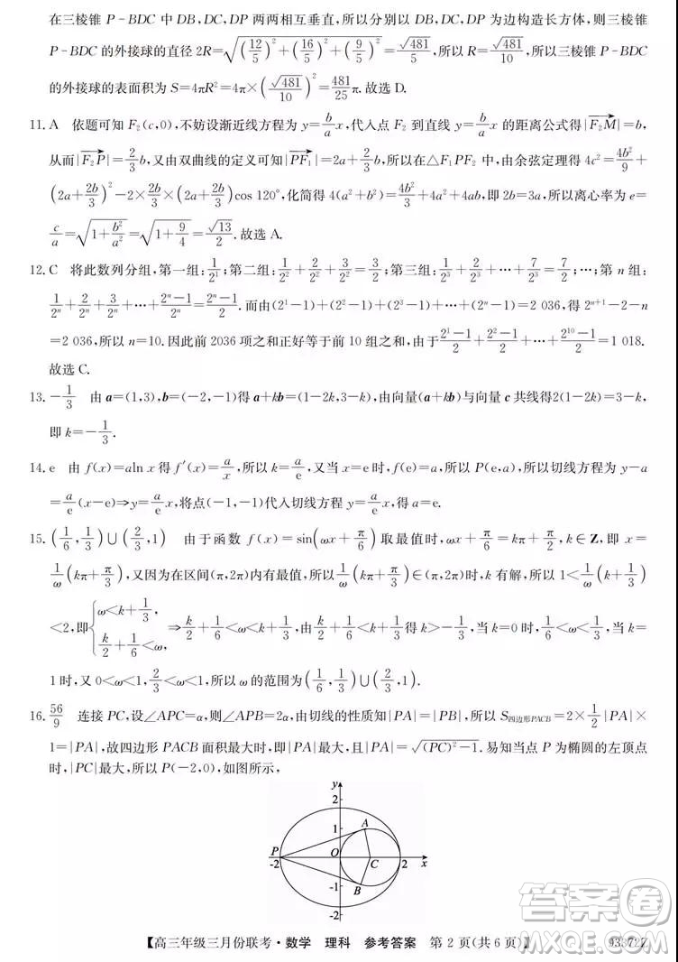 2019年全國高三年級(jí)三月份聯(lián)考數(shù)學(xué)試卷及參考答案