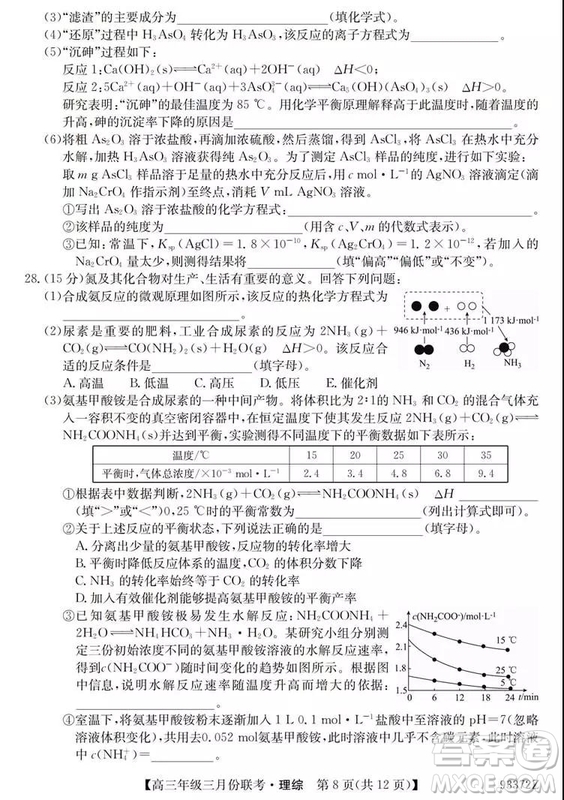2019年全國高三年級三月份聯(lián)考理綜試卷及參考答案