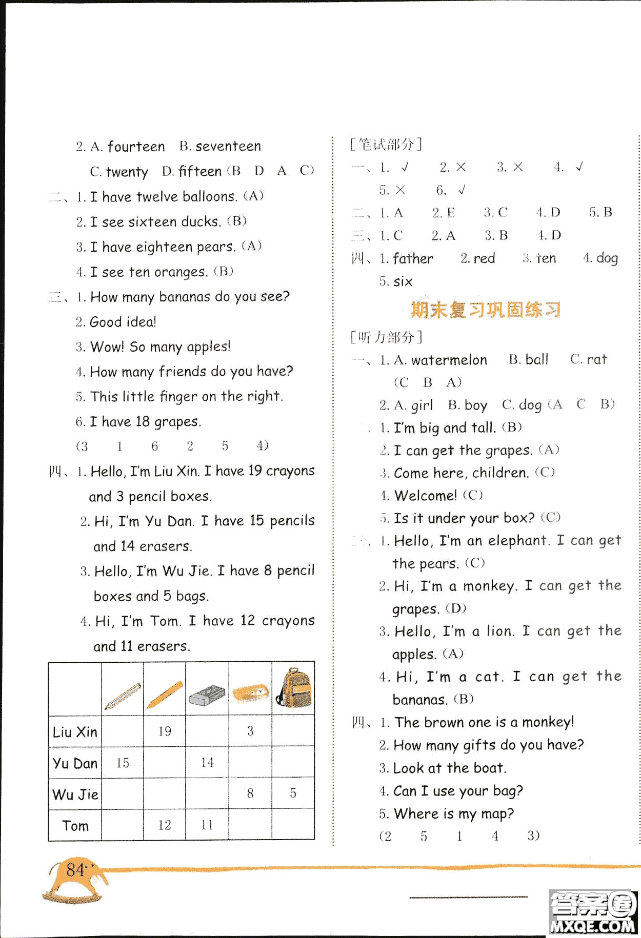2019新版黃岡小狀元三年級(jí)下冊(cè)英語(yǔ)作業(yè)本RP人教版參考答案