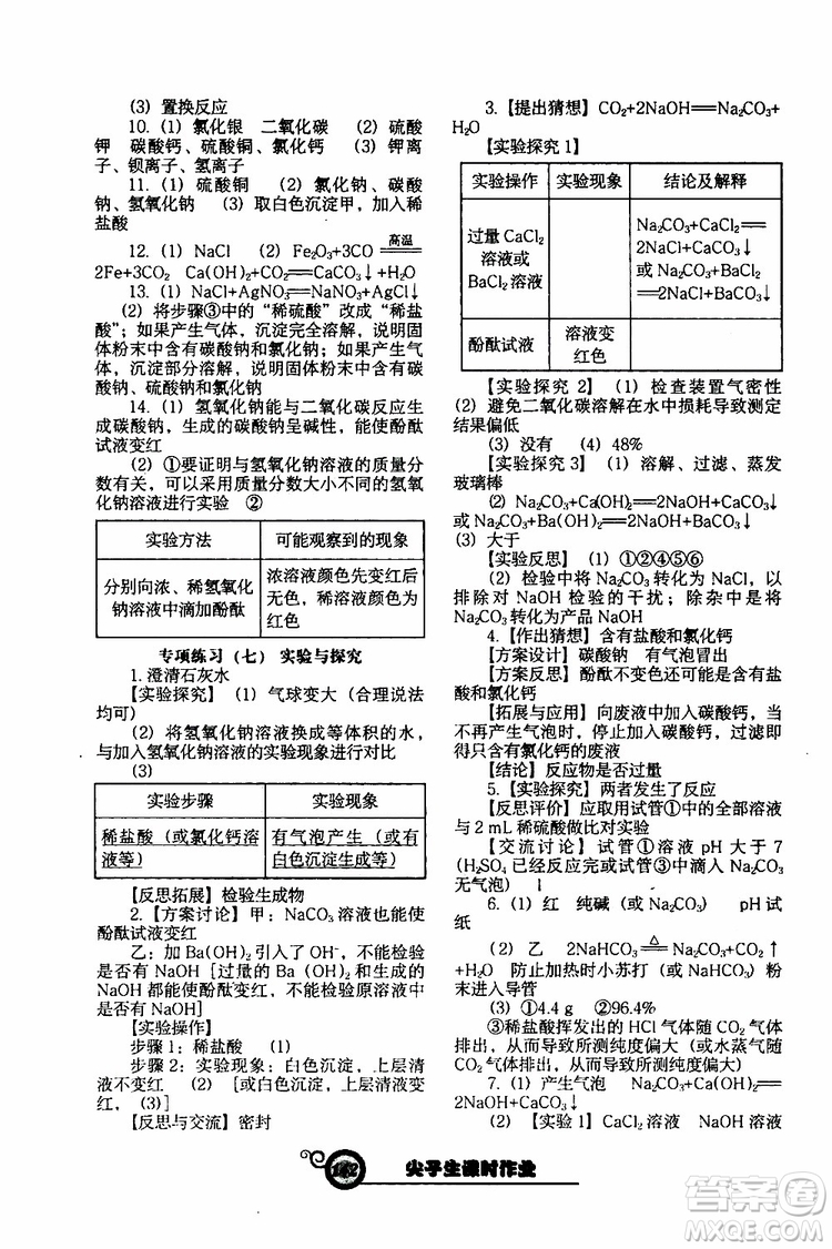 2019年尖子生新課堂課時(shí)作業(yè)化學(xué)九年級(jí)下冊(cè)HJ版滬教版參考答案