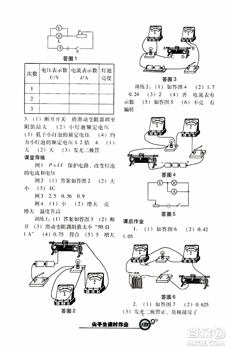 2019年尖子生新課堂課時作業(yè)物理九年級下R版人教版參考答案