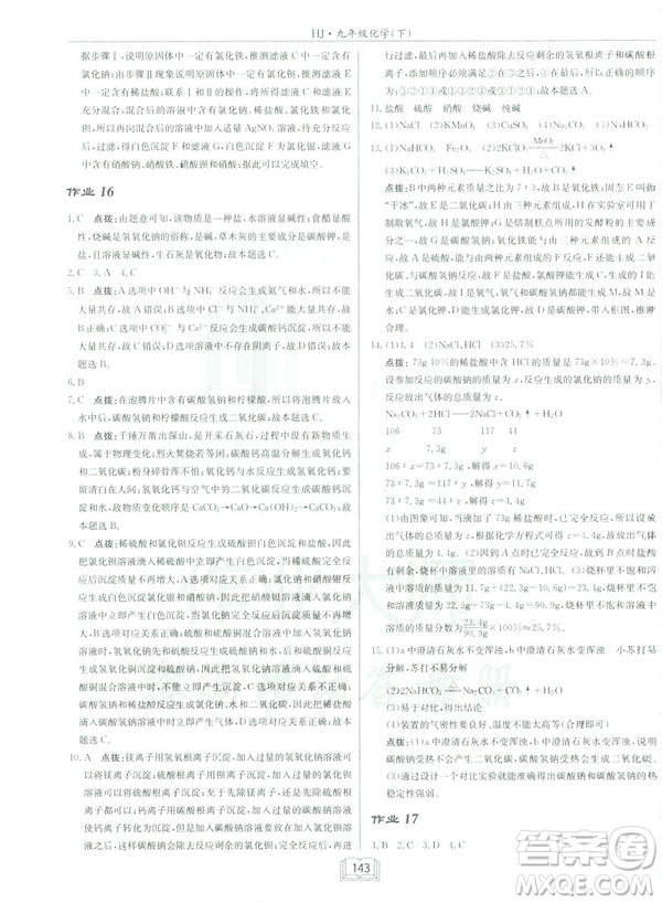 2019春正版啟東中學作業(yè)本九年級化學下HJ滬教版答案