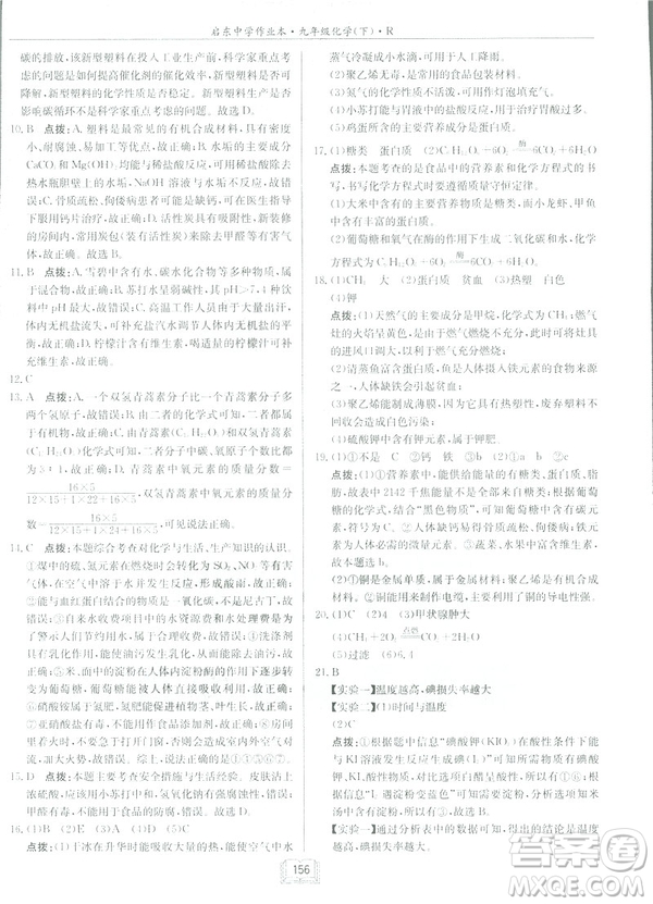 2019新版啟東中學作業(yè)本九年級化學下R人教版答案