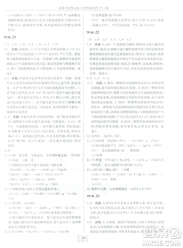 2019新版啟東中學作業(yè)本九年級化學下R人教版答案