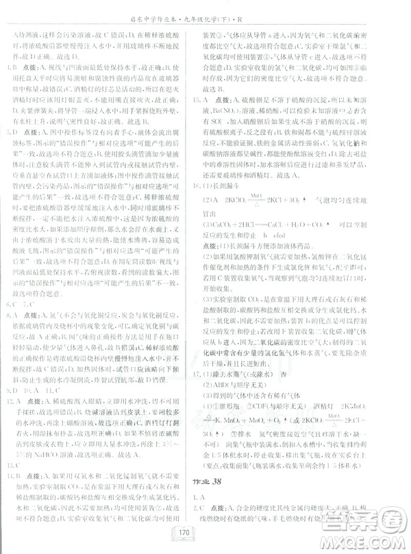 2019新版啟東中學作業(yè)本九年級化學下R人教版答案
