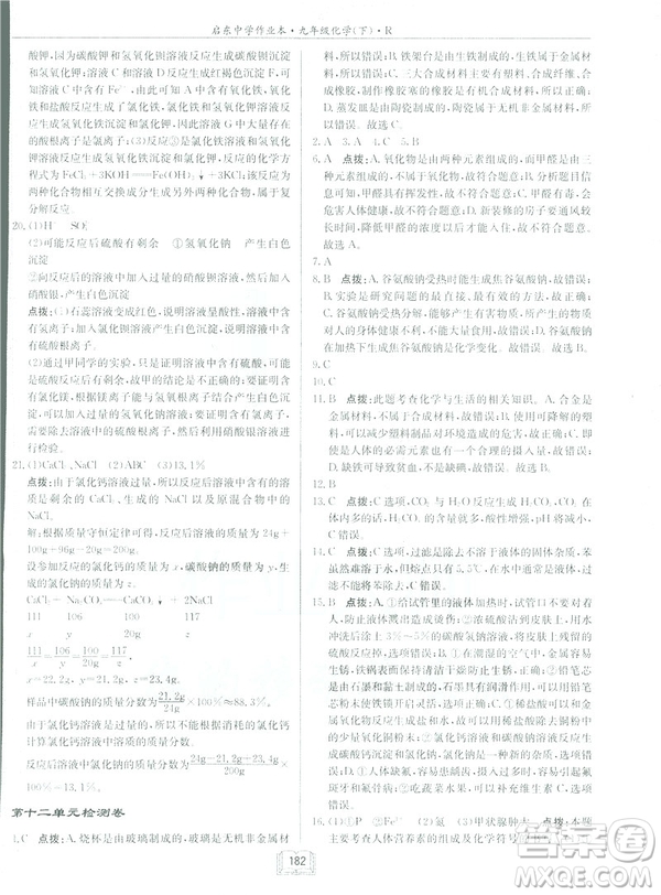 2019新版啟東中學作業(yè)本九年級化學下R人教版答案