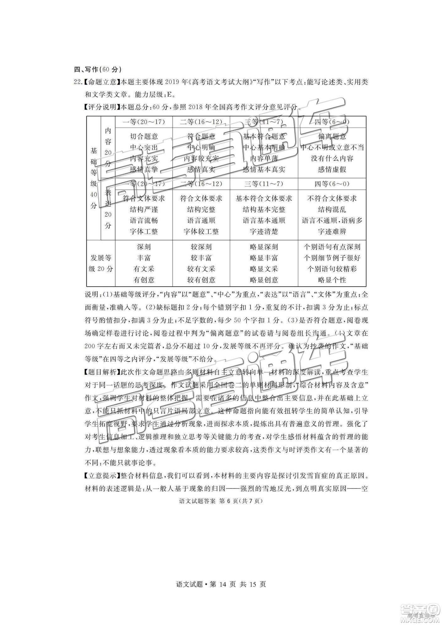 2019年廣安、眉山、遂寧、內(nèi)江、資陽(yáng)、樂山六市二診語文試題及參考答案