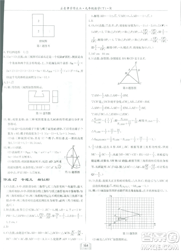 2019春?jiǎn)|中學(xué)作業(yè)本九年級(jí)下數(shù)學(xué)RJ人教版參考答案