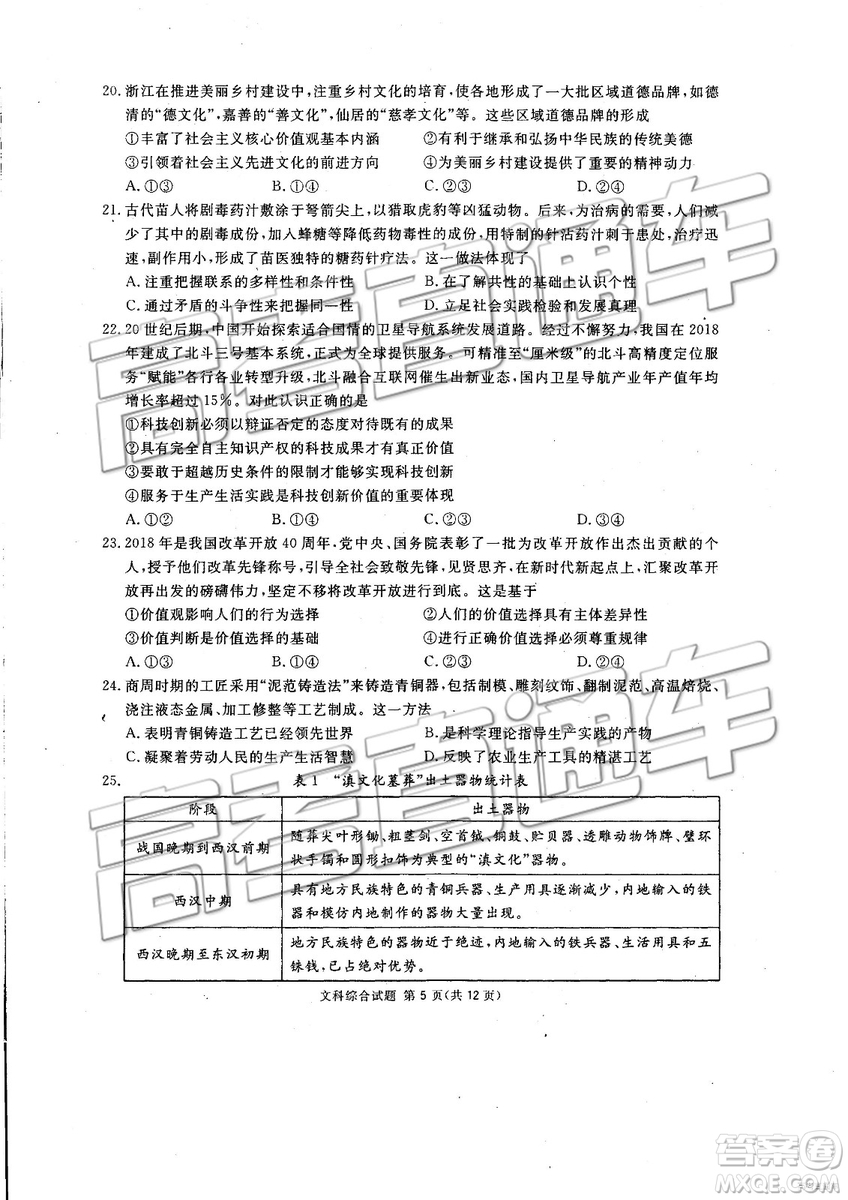2019年3月廣安、眉山、遂寧、內(nèi)江、資陽、樂山六市二診文理綜試題及參考答案