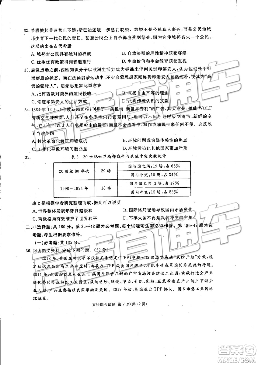 2019年3月廣安、眉山、遂寧、內(nèi)江、資陽、樂山六市二診文理綜試題及參考答案