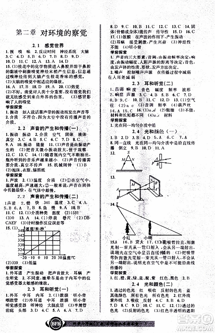 BFB初中課時(shí)優(yōu)化2019年名師金典七年級(jí)下冊(cè)科學(xué)參考答案