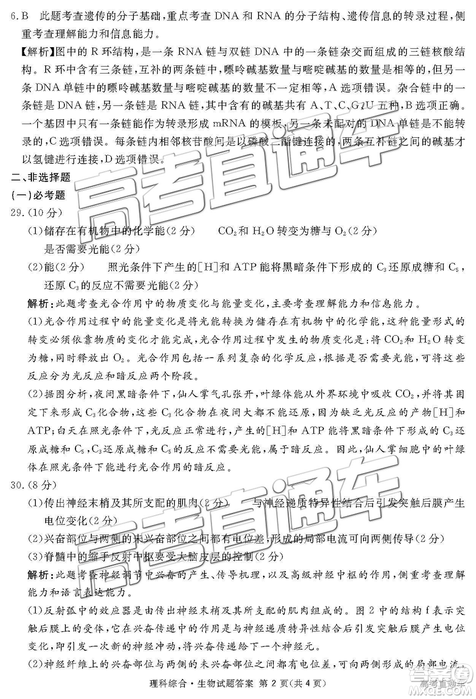2019年3月廣安、眉山、遂寧、內(nèi)江、資陽、樂山六市二診文理綜試題及參考答案